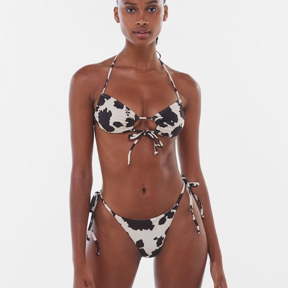 NWT BERSHKA SWIM cow print SEXY bikini SET Top & Bottom Cream Brown - Picture 4 of 9